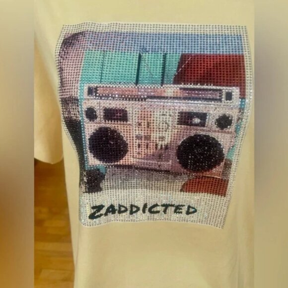 Zadig Voltaire Tommer Beaded Zaddicted Top Womens Yellow Cotton T-shirt Strass - Picture 4 of 7